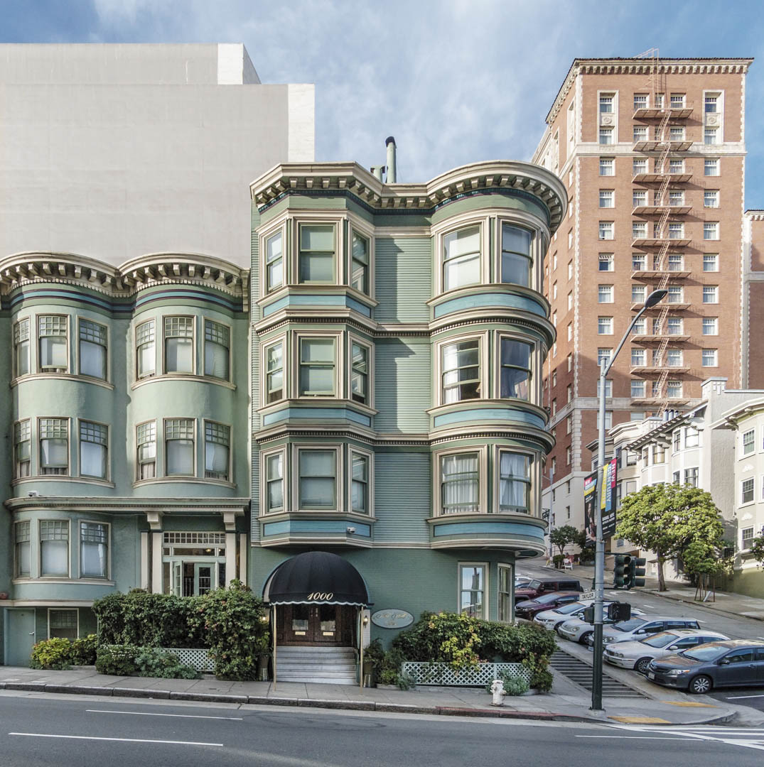 An exterior building view at VRI's Nob Hill Inn in San Francisco, California.